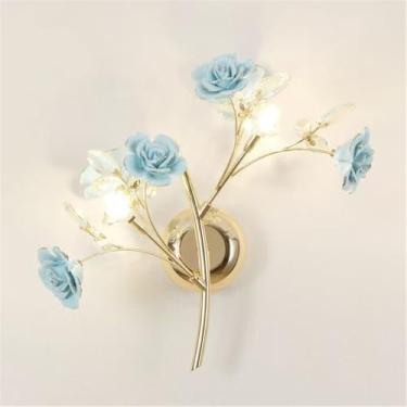 Imagem de Luminária de parede contemporânea em cerâmica com flor de rosa, LED, estilo campestre francês, criativa, para sala de estar, restaurante, quarto, menina, casa de campo, corredor, cabeceira (