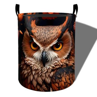 Imagem de amepay Cesto de lavanderia retrô de coruja, tecido Oxford dobrável com design de flor vermelha, cesto de roupas sujas à prova d'água com alças, organizador de brinquedos para banheiro, quarto