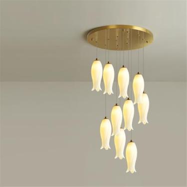 Imagem de Luminária pendente LED contemporânea para duplex, ideal para sala de estar, restaurante, quarto, villa, hotel, com design giratório e 10 lâmpadas (DB).