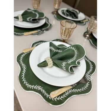 Imagem de Conjunto de 12 jogos americanos estilo americano Jogos americanos para uma mesa de jantar para 6 pessoas Arranjo de mesa Guardanapos redondos Mesa de jantar(Verde paris)