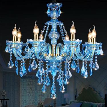 Imagem de Lustre de cristal azul europeu para velas, luxuoso, para sala de estar, restaurante, quarto, hotel, villa, loja de roupas, salão de beleza, café, bar, karaokê, com luminária pendente de LED