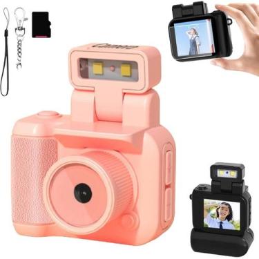 Imagem de Mini câmera Retro Snap 1080P HD com flash LED de 16 GB/32 GB rosa - Ma