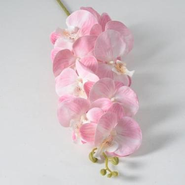 Imagem de Flores artificiais – Orquídea rosa de seda, arranjos florais falsos para casa de banho, escritório, mesa, centro de mesa, prateleira, decoração de casamentos