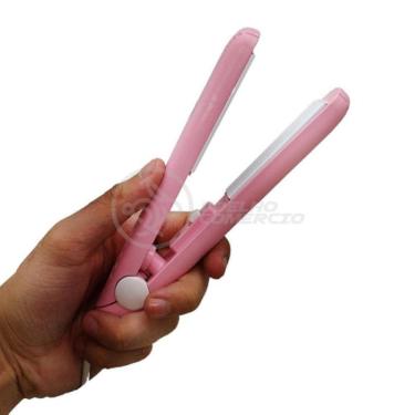 Imagem de Mini Chapinha Prancha Portátil 17Cm Bivolt Profissional Rosa