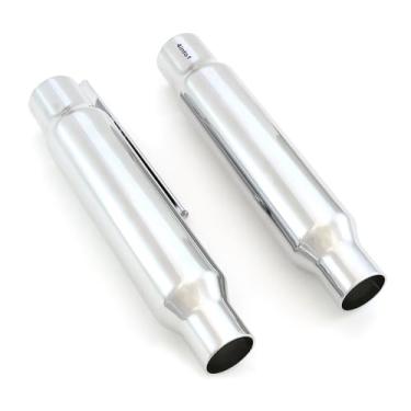 Imagem de 4into1 Conjunto de 2 Silenciadores Cromados Shorty Cafe Chopper Motocicleta - Id 1,75" - Comprimento 12"