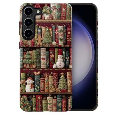 Imagem de heindiy Compatível com Samsung Galaxy S23, capa brilhante proteção completa à prova de choque anti-arranhões TPU capa, capas para homem, mulher, estante, livros, árvore de Natal, boneco de neve