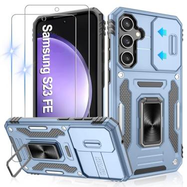 Imagem de Gritup Capa para Samsung Galaxy S23 FE com 2 protetores de tela HD e capa de câmera deslizante, proteção contra quedas de grau militar de 3 m, suporte de anel magnético, capa protetora para celular