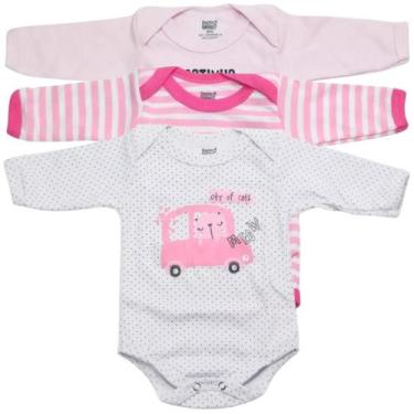 Imagem de Kit 3 body bebê manga longa 100% algodão feminino doctor baby 01-041, 