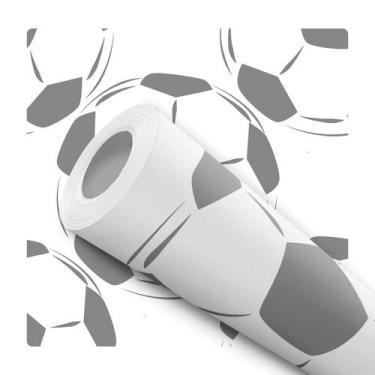 Imagem de Papel De Parede Adesivo Lavável Menino Bolas Futebol Quarto Cinza Bran