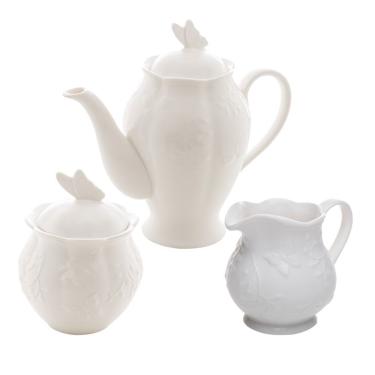 Imagem de Kit Bule + Leiteira + Açucareiro New Bone Butterfly Flower Lyor