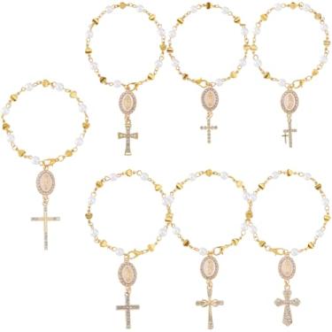 Imagem de SUPERFINDINGS 7 peças, 7 estilos, rosário, carro, retrovisor, berloques, cruz, acessórios para pendurar, acessórios de pendurar em liga de cristal, strass, pingente, carros, espelhos retrovisores