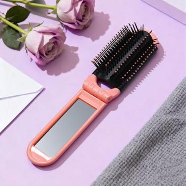 Imagem de Pente de espelho dobrável portátil, pente de viagem para airbag feminino com espelho