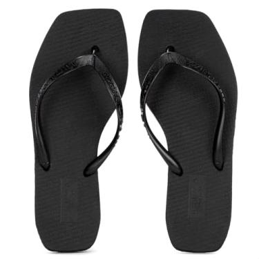 Imagem de Chinelo Brizza Arezzo Bico Quadrado Tira Logomania Preto - Feminino - 37/38 - Preto