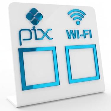 Imagem de Placa Pix Display Acrílico Mesa Balcão Pix e Wifi Expositor Qr Code(Branco com Azul)