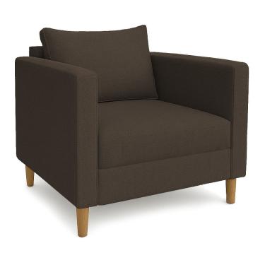 Imagem de Poltrona Decorativa Helena Linho Pés Madeira Marrom