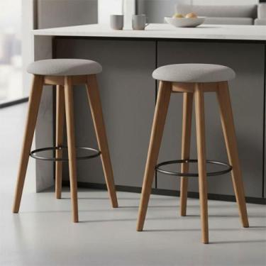 Imagem de Kit 2 Banquetas Giratórias Estofadas Linho Veludo Para Bancada Cozinha