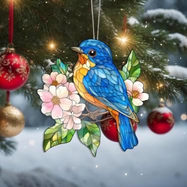 Imagem de Enfeites de Natal de flor azul para pendurar, decoração de férias, decoração de acrílico, decoração de interiores de carro, enfeite de árvore de Natal, artesanato para pendurar, colecionáveis, para