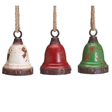 Imagem de Rustic Red, White, Green Tin Bell, Set of 3, 6 Inches