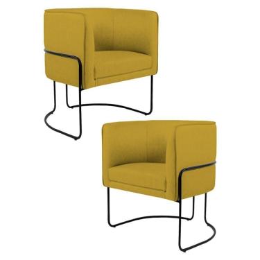 Imagem de Kit 2 Poltronas  Base Aço Betina B-279 Veludo Mostarda