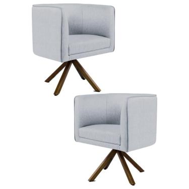 Imagem de Kit 2 Poltronas Base Madeira Betina C-315 Linho Cinza