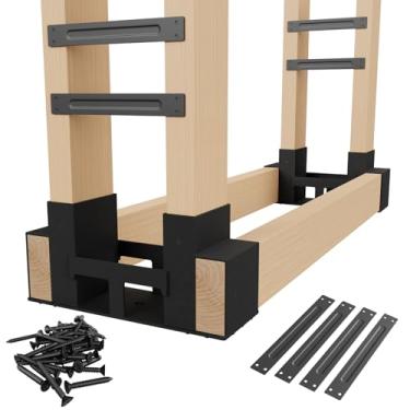 Imagem de Jusgym Pacote com 2 suportes para lenha para uso externo, interno, kit de suportes de madeira de plástico resistente com 4 barras de suporte, suportes ajustáveis de armazenamento de madeira de fogo de