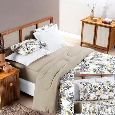 Imagem de Edredom 2,60m X 2,40m + Jogo De Cama Malha Quality King 05 Peças 100% Algodão - Blossom