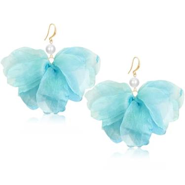 Imagem de unixmoment Brincos femininos com pingente de franja floral de tecido pérola grande boêmio feito à mão, Large, Tecido, Sem pedra preciosa