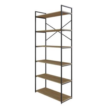 Imagem de Estante Alta C/06 Prateleiras 185x80x33cm Yon Vermont Oak/est.preta Vermont Oak/est.preta