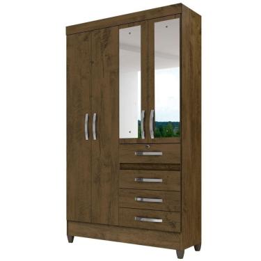 Imagem de Guarda Roupa Solteiro Sobral 4 Portas Castanho Wood - Moval