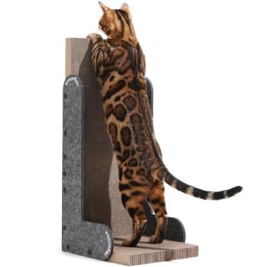 Imagem de FUKUMARU Arranhador para gatos, parede de 67 cm em forma de L, tábua de arranhar gatos de papelão moderna para gatos internos, poste de feltro vertical para arranhar, protetor de móveis (cinza)