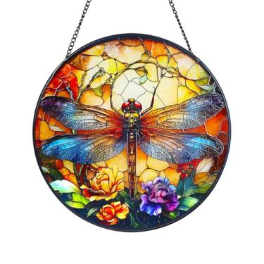 Imagem de Wkyqes Dragonfly Captador de sol feito à mão com corrente para pendurar em vitrais – 20 cm, decoração de arte para ambientes externos/internos para jardim, casamento, mãe, dia dos namorados e enfeites