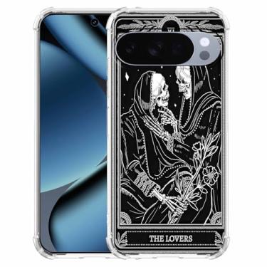 Imagem de AOSSXIN The Lovers Tarot Card Trippy Hippie Black Skull Pattern, capa protetora de TPU macio compatível com Google Pixel 10 e Pixel 10 Pro