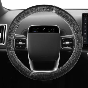 Imagem de UHANBUT 100 peças de capa descartável para volante de carro com acabamento elástico, protetor de volante de plástico transparente, acessório universal flexível para envolver o interior do veículo para