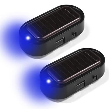 Imagem de HQRNYP 2 peças de alarme simulado de energia solar para carro, sistema de alarme de carro, lâmpada de segurança interior de aviso automático com porta de carregador USB, luz de segurança intermitente