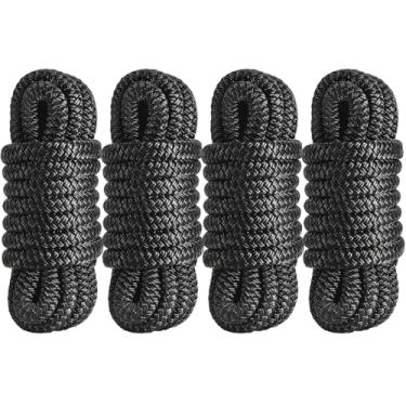 Imagem de Linhas de doca marítimas de 1/2 polegada x 4,6 m (pacote com 4) – Corda de barco de nylon trançada dupla pré-emendada com laços de 30 cm, linhas de amarração resistentes a UV para barcos, iates