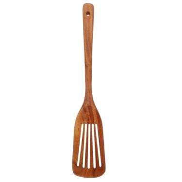 Imagem de Espátula de madeira plana para panelas antiaderentes, flipper com fenda flexível para fritar, virar e mexer