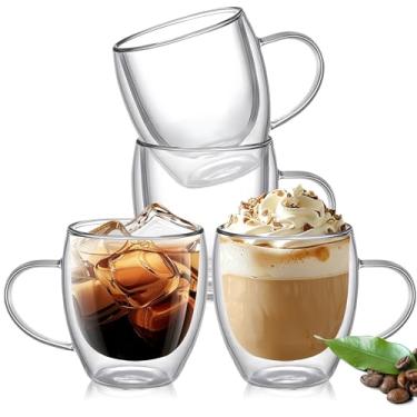 Imagem de TECOHORS Conjunto de 4 canecas de café de vidro de parede dupla de 170 g com alça de camada isolada xícaras de café de vidro borossilicato expresso duplo isolado caneca de café de vidro transparente