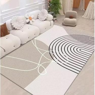 Imagem de Tapete Veludo, CR43, Tons Neutrom de Bege areia e branco com desing artistico 3d 2,00x2,40 Indiano Antiderrapante