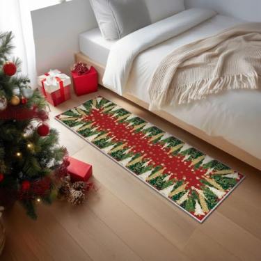 Imagem de Artoid Mode Tapete de corredor de Natal vermelho com floco de neve, decoração de casa de inverno, antiderrapante, lavável, para corredores, cozinha, lavanderia, quarto, banheiro, 6 x 1,8 m