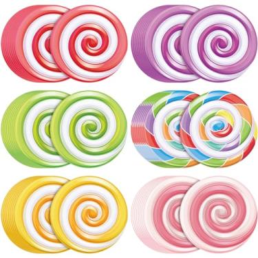 Imagem de Hoolerry Jogo americano descartável de papel com tema de doces, 54 peças, decorações de doces, pirulito colorido, doces, jantar, para aniversário, chá de bebê, suprimentos de 25 cm