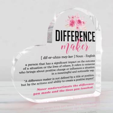 Imagem de Difference Maker, presentes inspiradores para mulheres, terapeutas, decoração de escritório, placa acrílica em forma de coração, presentes motivacionais para mulheres, amigas, colegas de trabalho