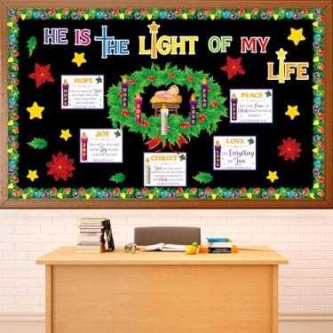 Imagem de Conjunto de quadro de avisos do advento de Natal, decoração de sala de aula, decoração de sala de aula, amor, esperança, alegria, recortes de paz, quadro de avisos de Natal para decoração de parede de