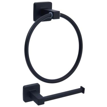 Imagem de SUPERDANT 2 peças de suporte de papel higiênico preto fosco anel de toalha de mão giratório suporte de toalha de parede conjunto de ferragens de banheiro suporte de rolo de papel higiênico de aço
