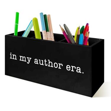 Imagem de YTRGI Organizador de porta-lápis para canetas, presentes para escritores e autores, In My Author Era, placa de bloco de madeira para decoração de mesa de escritório em casa