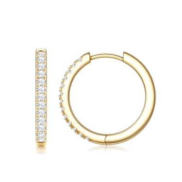 Imagem de Jstyle Brincos de argola de ouro 14 k hipoalergênicos para mulheres, brincos de argola pequenos e leves para mulheres com argolas de moissanita, 10/12/14 mm, 10MM, Banhado a ouro 14k, Moissanita