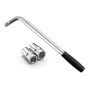 Imagem de Lyxheth Chave telescópica, chave de pneu, removedor de porca de roda 1/2 unidade com soquetes flip de 17/19 mm e 21/23 mm, chaves de porca de aço carbono, ferramentas de reparo de pneus para carros
