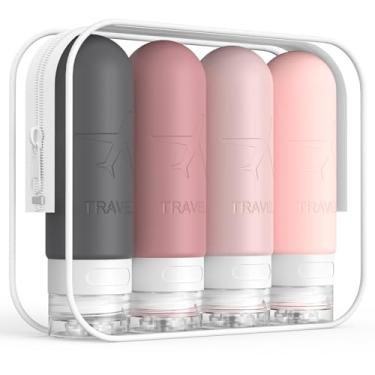 Imagem de ME.FAN Garrafas de viagem para artigos de higiene pessoal, recipientes de 85 g aprovados pela TSA, garrafa dividida portátil espremível de silicone, acessórios de viagem para condicionador, xampu