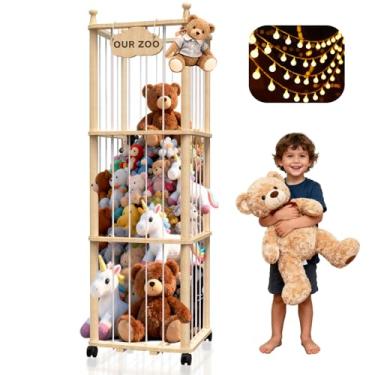 Imagem de YACONA Armazenamento de animais de pelúcia, armazenamento de animais de pelúcia de madeira no zoológico, organizador de brinquedos para economizar espaço