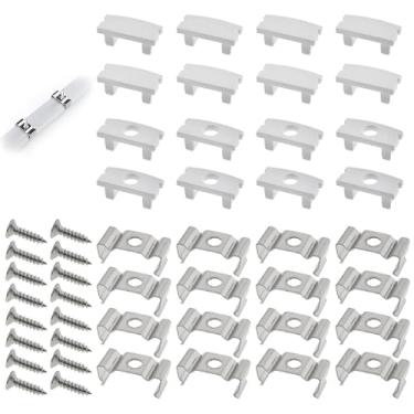 Imagem de safycaby Pacote com 16 clipes de montagem de metal de canal de LED, tampas de extremidade de canal de LED, difusor de capa de LED com acessórios de montagem completos para passagem de tira de luz LED