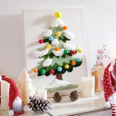 Imagem de virsomier Kit de agulhas de ponche de árvore de Natal festivo DIY - Kits de bordado para iniciantes, ideia de presente de decoração criativa de artesanato de férias, presente de Natal para adultos